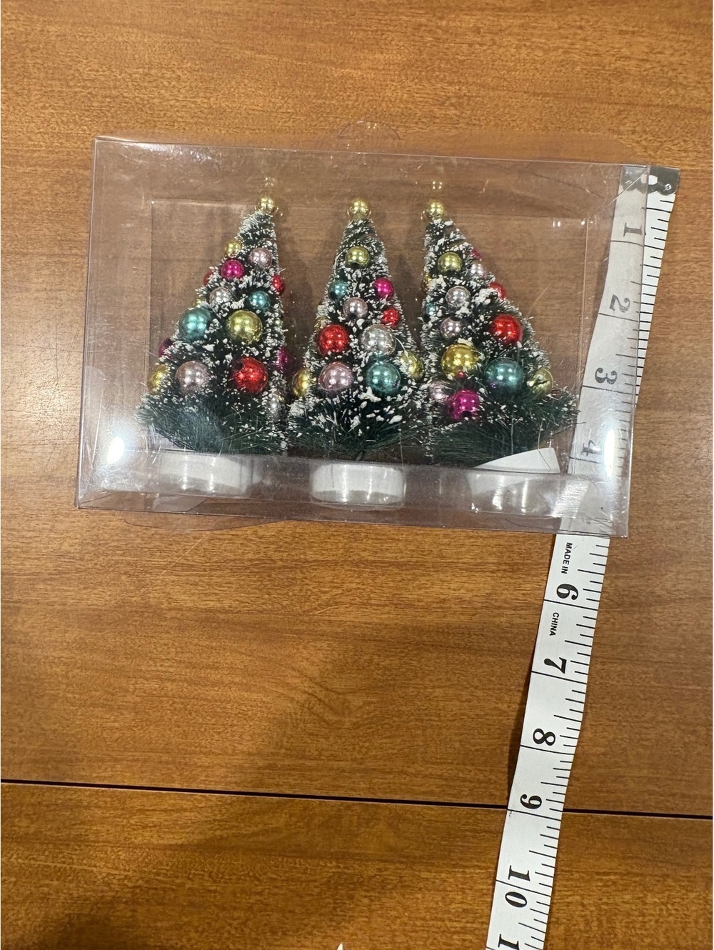 Set of 3 Miniature Decorative Christmas Trees with Colorful Ornaments-D20